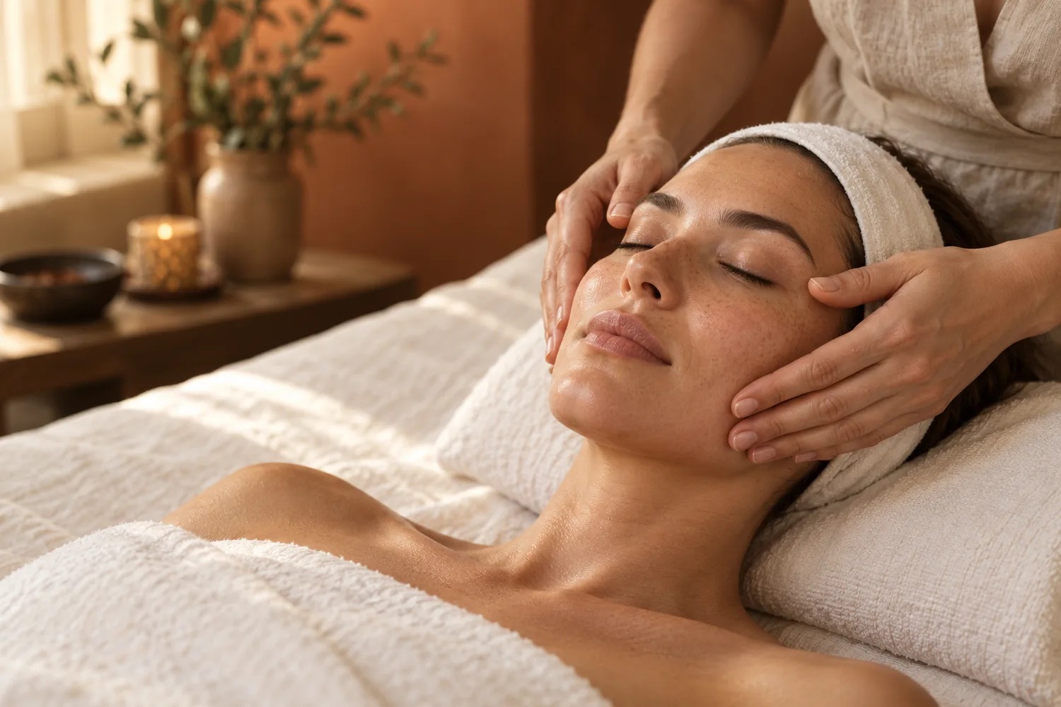 Illustrative editorial photograph of a facial treatment