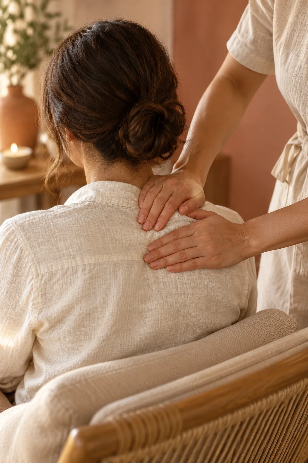Illustrative photograph of a relaxing shoulder massage
